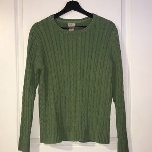 L.L. Bean Green Cable Knit Sweater Crew Neck Size XL Cabin Core Vintage